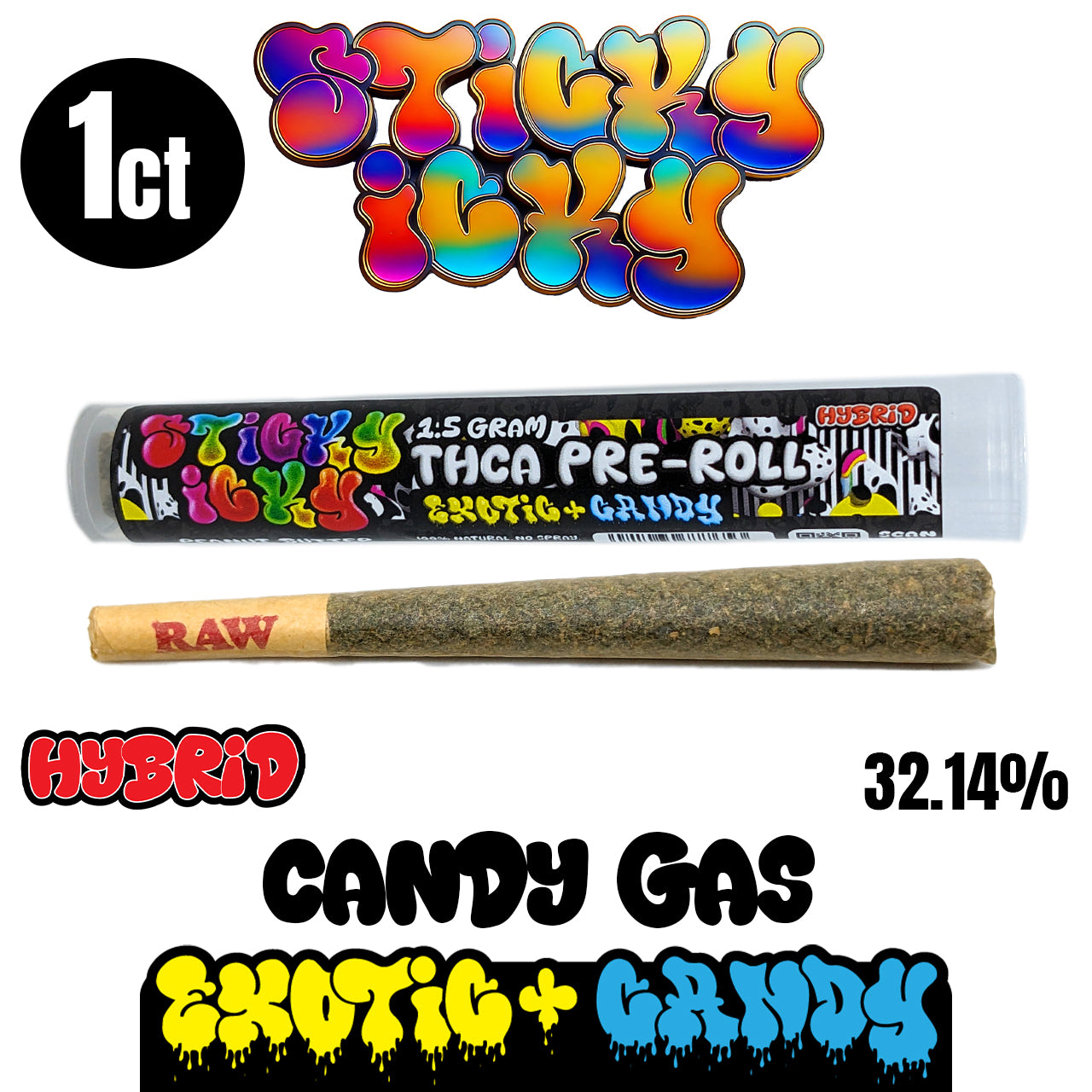 Sticky Icky - THCA Pre-Rolls 1.5g Single - Exotic Plus Candy - All Strains Sticky Icky - THCA Pre-Rolls 1.5g Single - Exotic Plus Candy - All Strains